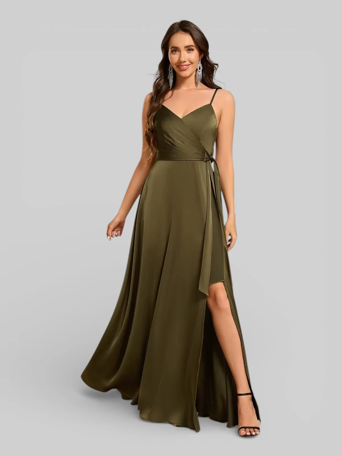 Vestido de Festa Alças Finas com Fenda Cl...