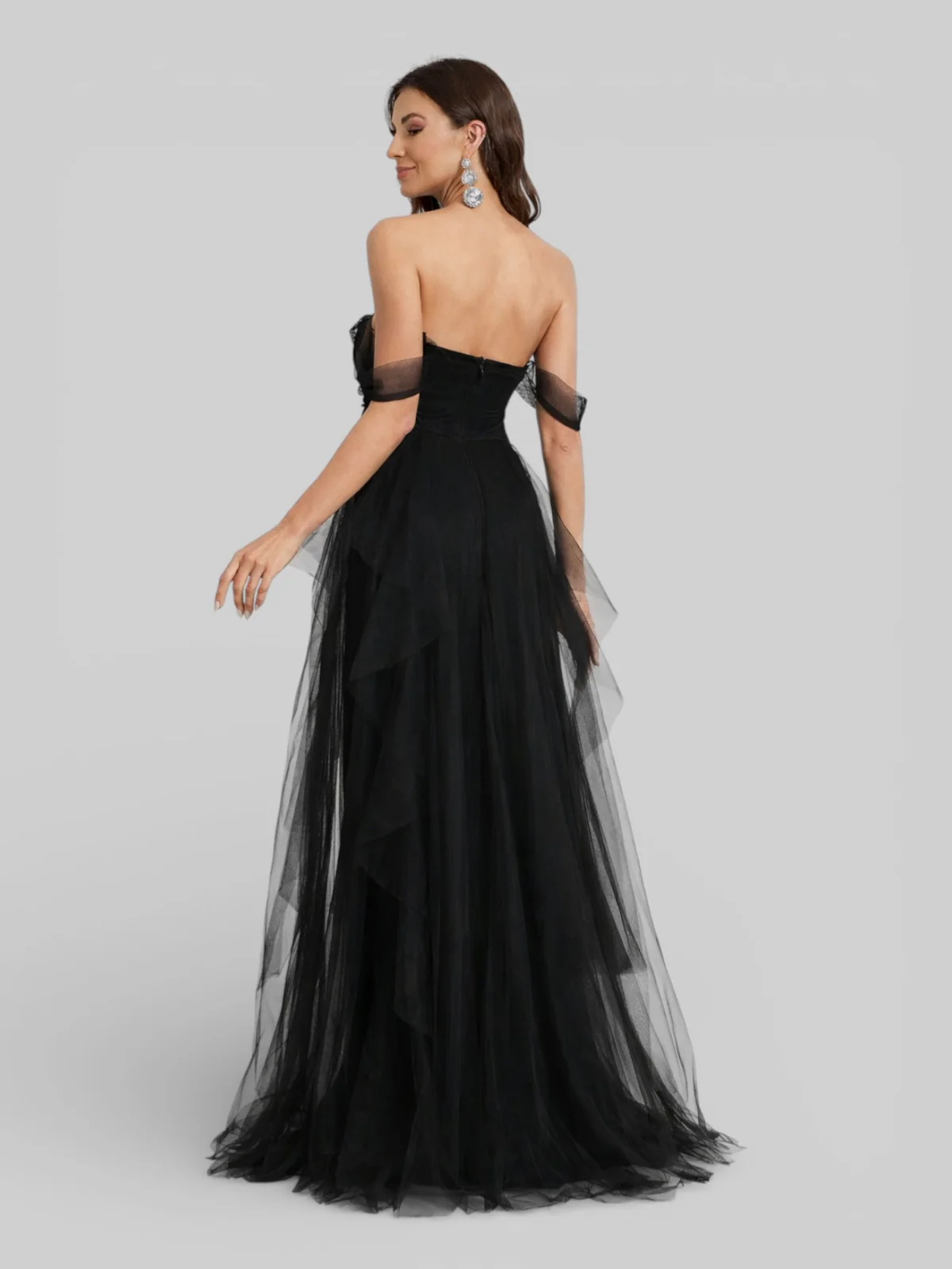 Vestido Longo de Festa em Camadas Ombro a...