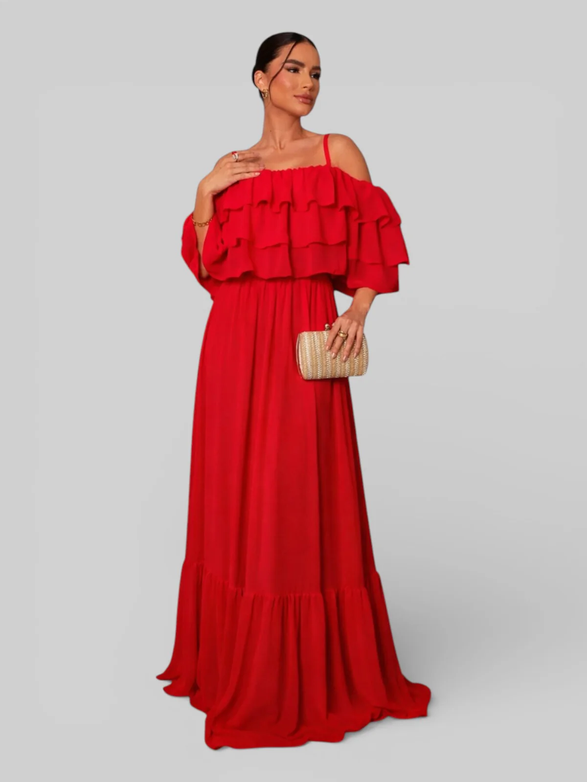 Vestido de Festa Bordado com Faixas